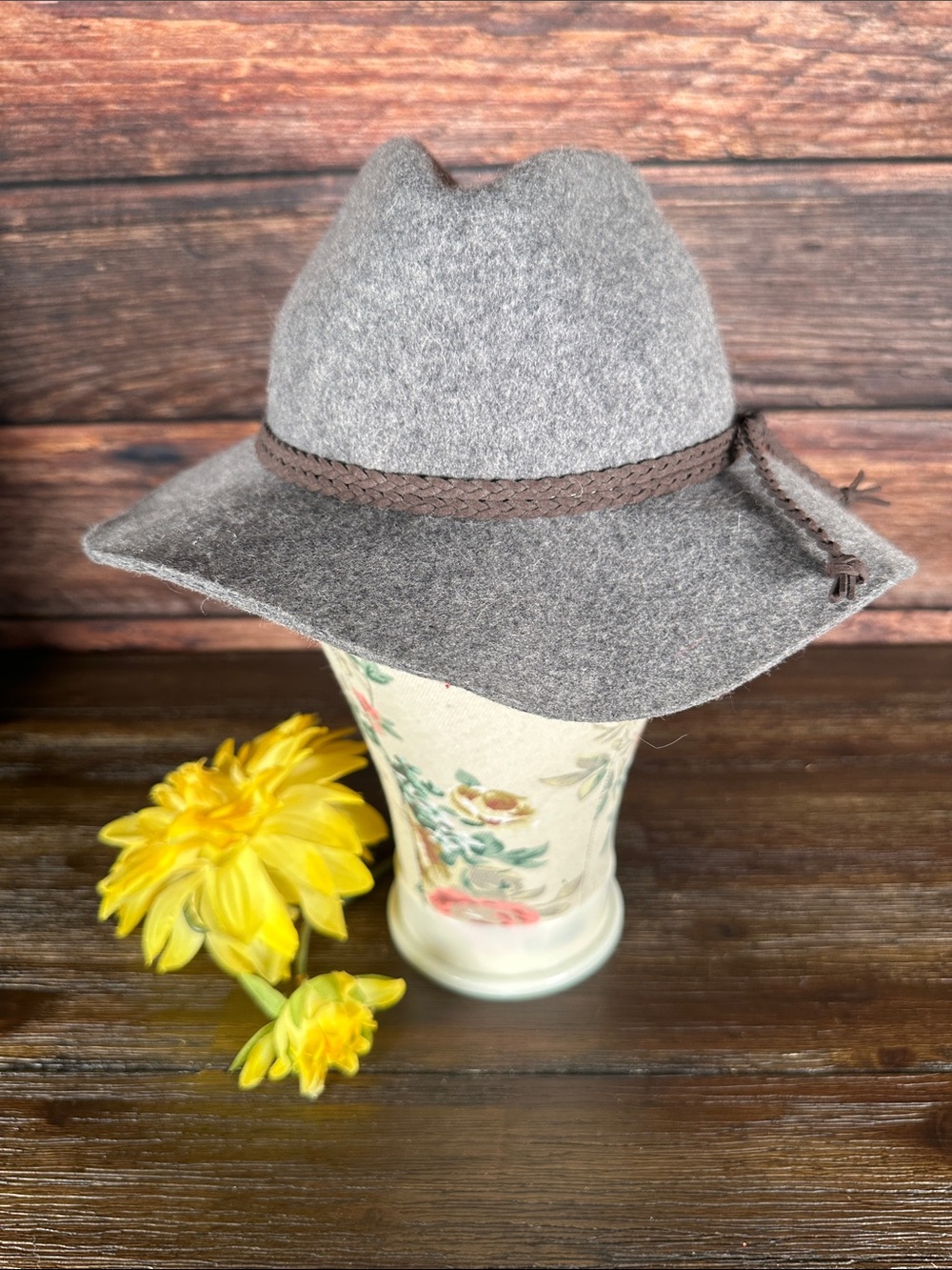 Something Special Gray Wool Fedora with Braided Brown Band